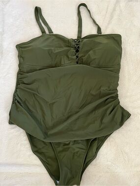 Olive Green womens One-Piece Swimsuit with Adjustable Straps